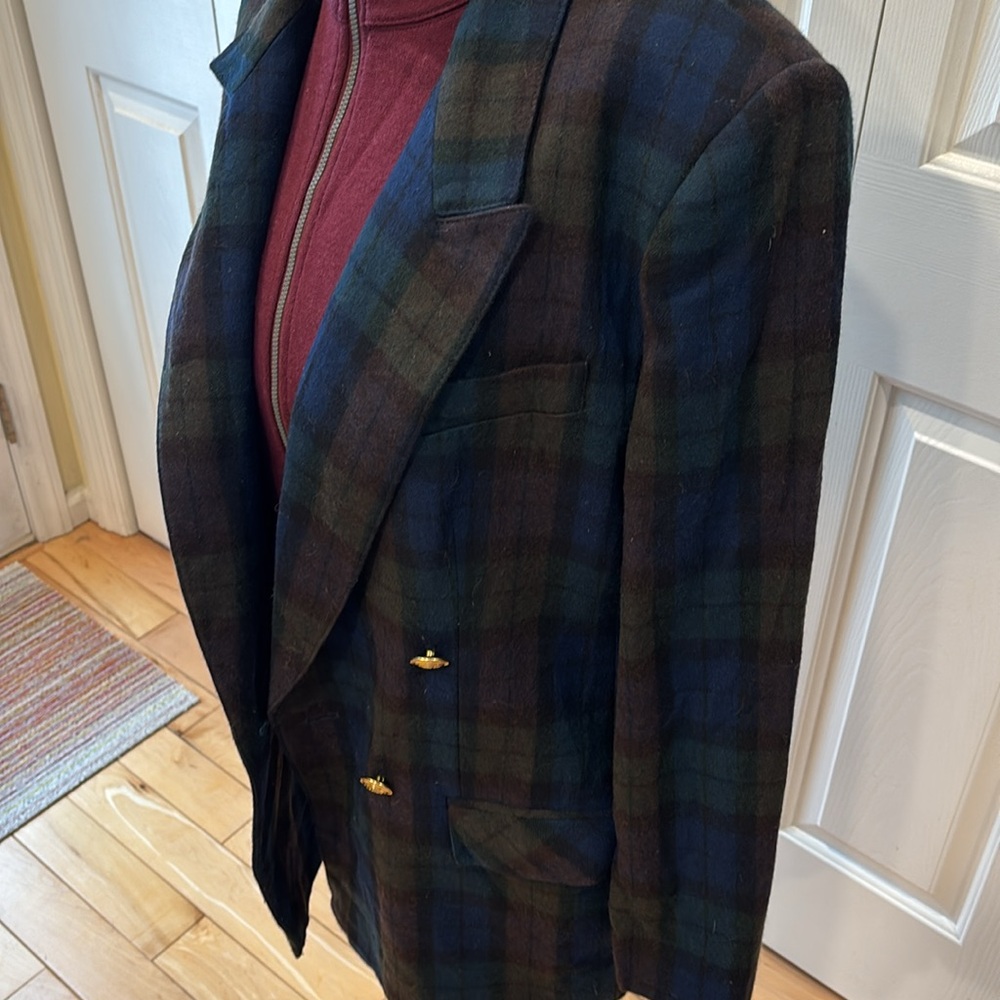 Vintage Giorgio Sant Angelo lined Plaid Double-Breasted gold button jacket